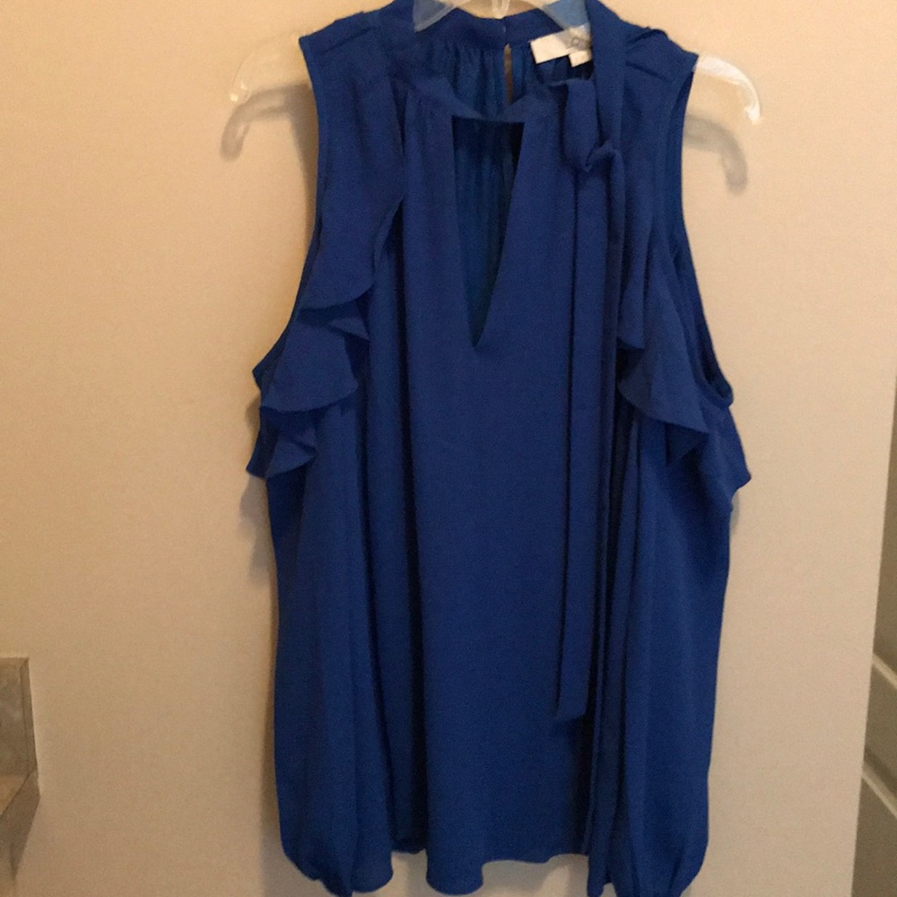 Loft tie neck, cold shoulder long sleeves blouse.